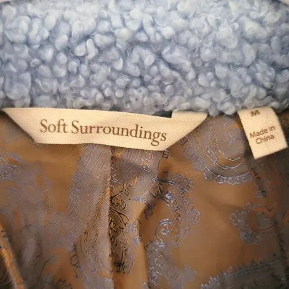 Soft Surroundings Contesse Long Sleeve Faux Sherpa Coat Carolina Blue Medium - Picture 4 of 11